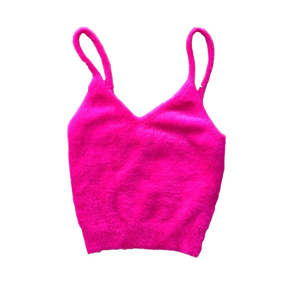 For Love and Lemons fuzzy Cropped Tank top‎ bra Size XS magenta hot pink fluffy